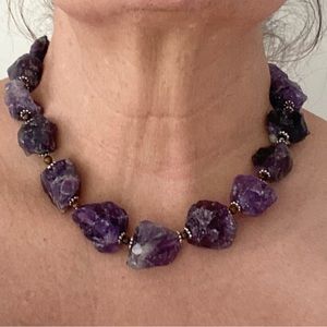Amethyst and Tiger Eye Accents Necklace  18 Inches